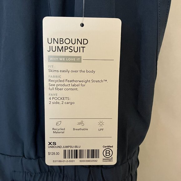Athleta Unbound Women Blue Jumpsuit NWT Sleeveless Tie Waist Size XS Gorpcore - Picture 6 of 10